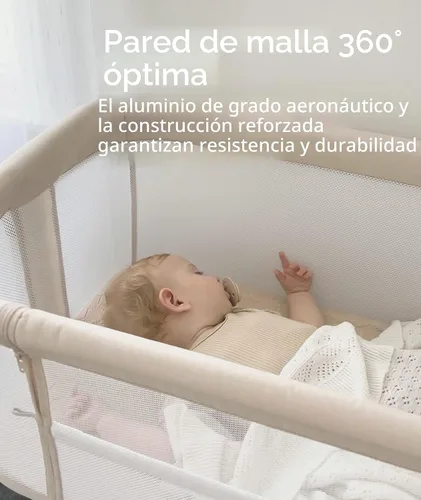 Miniatura 2 de Fodoss Cuna para Bebé al Lado de la Cama - Cuna con Malla Completa al Lado de la Cama con Ruedas, Cuna para Bebé Ajustable en 7 Alturas