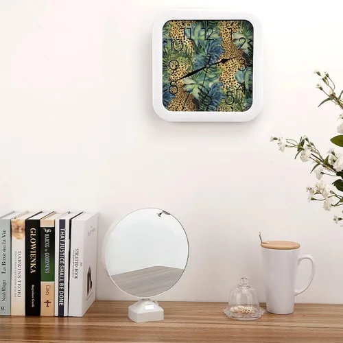Miniatura 4 de 10" Square Modern Wall Clock,Animal Leopard Jungle Print Kitchen Clocks Wall Battery Operated,Silent Non Ticking Unique Funny Cute Wall Clock for
