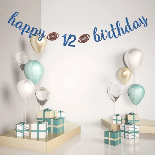 Miniatura 5 de Cartel de feliz cumpleaños de 1/2, decoraciones de cumpleaños con temática de fútbol americano, 6 meses, suministros para fiestas de cumpleaños