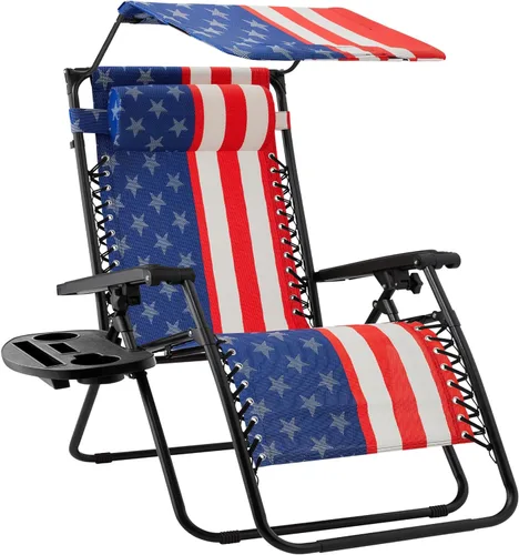 Miniatura 34 de Best Choice Products Sillón reclinable de 30 pulgadas de ancho con gravedad cero para exteriores, con toldo ajustable, reposacabezas, bandeja
