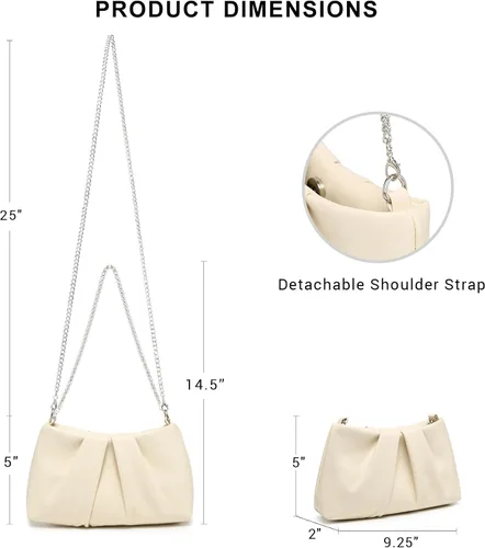 Miniatura 4 de Dasein Elegant Pleated Evening Bag Soft Vegan Leather Clutch Purse Dressy Formal Handbag with 2 Chain Straps for Women