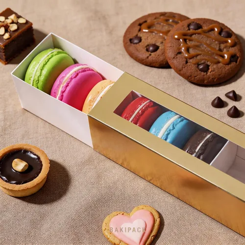 Miniatura 4 de 25 cajas de macarrones para 6 macarrones, cajas de macarrones dorados con medida interior, 7.3 x 1.9 x 1.9 pulgadas, cajas de regalo de macarons