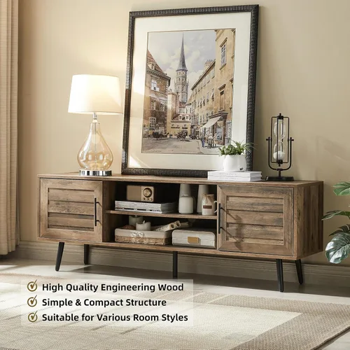 Miniatura 5 de EDYO LIVING Soporte de TV moderno de mediados de siglo para TV de 65 pulgadas, soporte de TV de madera con armario de almacenamiento y estante