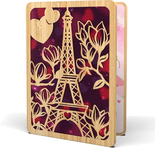 Tarjeta de feliz día de San Valentín para esposa o novia, hecha de bambú real, 5 x 7 pulgadas, 1 paquete (sobre incluido), corte láser, tarjeta de