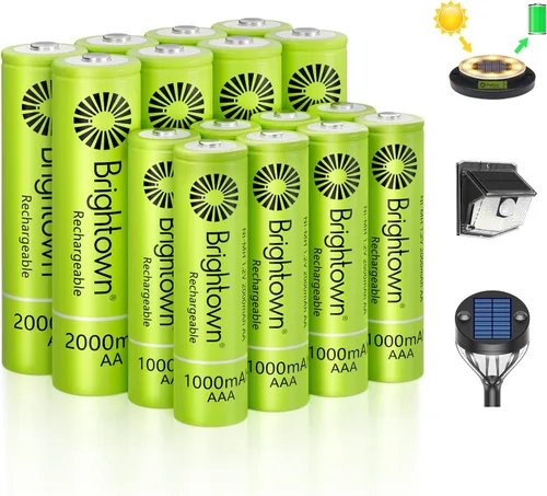 Miniatura 11 de Brightown Paquete de 4 baterías AA recargables – 1000 mAh 1.2 V NiMH batería de alta capacidad – Ideal para luces solares y dispositivos domésticos