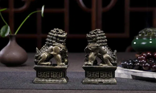 Miniatura 5 de Foo Dogs - Estatuas de león guardián, par de figuras de perros Fengshui Fu, inauguración de la casa, felicitaciones para evitar la energía malvada