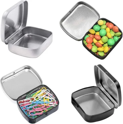 Gere Paquete de 9 cajas de lata rectangulares de metal con bisagras con tapa, 2.4 x 1.8 x 0.6 pulgadas, contenedores portátiles para kit de