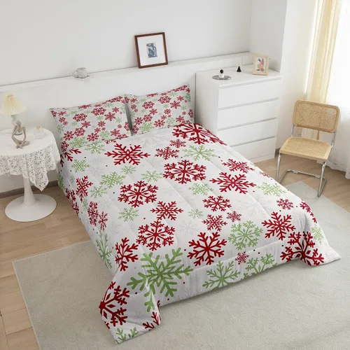 Miniatura 3 de Erosebridal Juego de edredón de Navidad, tamaño individual, relleno de edredón mágico de invierno con copos de nieve para adultos, niños, mujeres