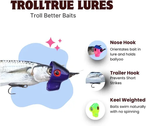 Miniatura 2 de Ballyhoo - Señuelos de arrastre con aparejo offshore gratuito incluido para Mahi Mahi Dolphin Dorado Wahoo Marlin Atún Offshore Big Game Señuelos
