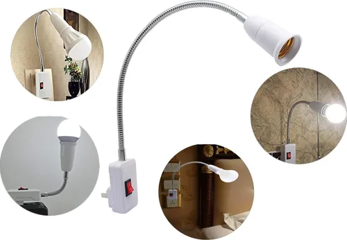 Miniatura 7 de SinLoon Adaptador de enchufe E27/E26 con interruptor de encendido/apagado, bombilla de lámpara de luz de 360 grados, cable de aluminio flexible