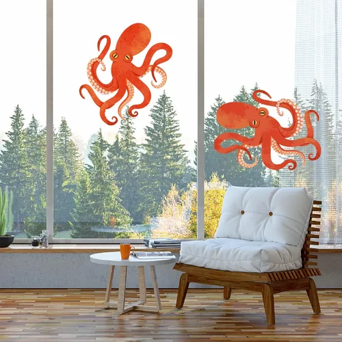 Miniatura 4 de PLIGREAT 2 calcomanías de pared de pulpo rojo de gran tamaño, calcomanías de pared para despegar y pegar, calcomanías de vinilo removibles