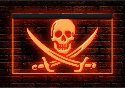 Miniatura 5 de 150090 - Letrero de neón con luz LED de calavera y esqueleto pirata, vela helloween (12 x 8 pulgadas, rojo)