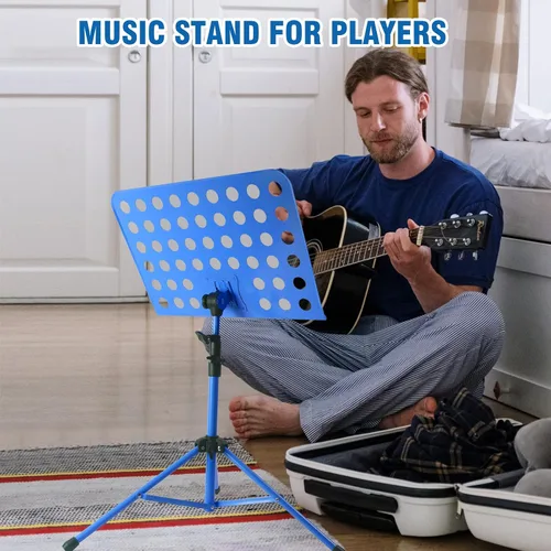 Miniatura 6 de lotmusic Soporte de música azul, soporte portátil para partituras, soporte de música plegable y ajustable en altura con bolsa, clip de partitura