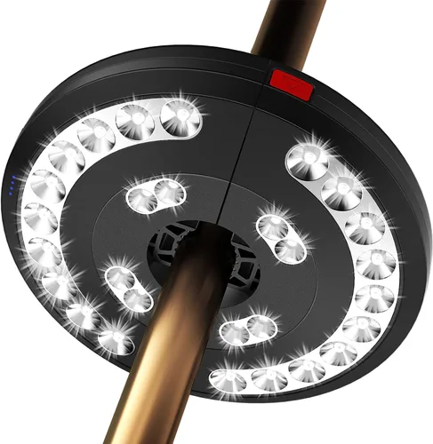 Miniatura 10 de Eletorot Luces para sombrilla de patio, luces recargables para exteriores, para decoración, luz de mesa de 28 LED, 3 modos de iluminación, Cálido