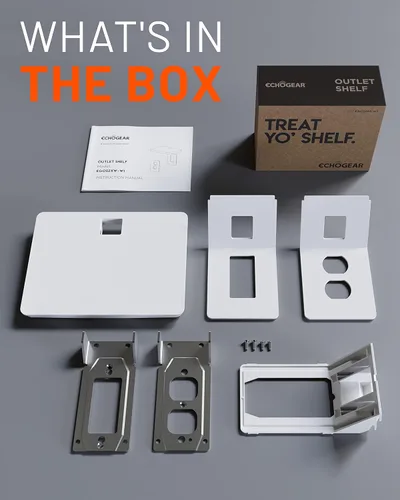Miniatura 6 de ECHOGEAR Estante de salida (blanco/gris) – Diseño de última generación con almacenamiento de cable integrado y espacio para enchufes voluminosos