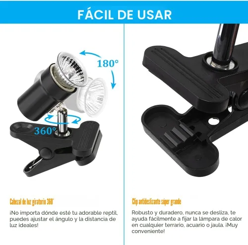 Miniatura 5 de DaToo Lámpara de Calor para Reptiles, Luz de Calentamiento Giratoria para Tortugas con Bombilla de Calor UVA UVB de 50W, Lámpara de Asoleado con Luz