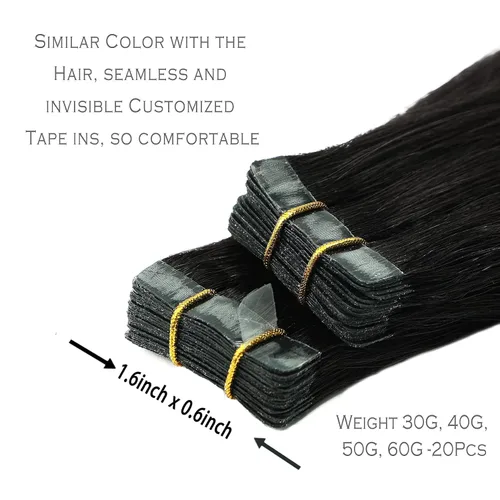 Miniatura 2 de Extensiones de cabello humano Remy 100% real, color negro natural, 16 pulgadas, 20 unidades de 1.06 oz, extensiones de cabello color negro natural