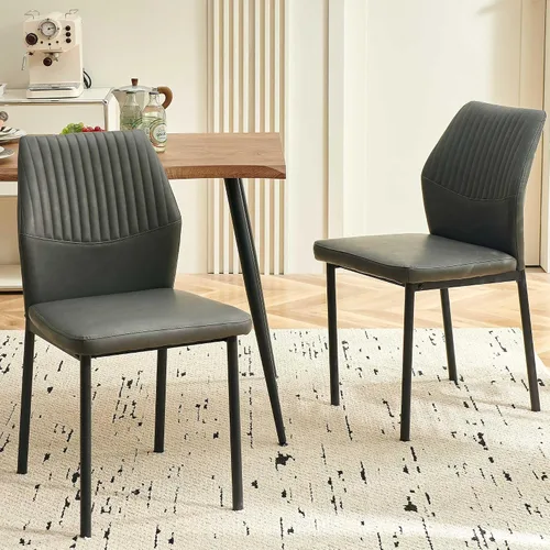 Miniatura 11 de Juego de 2 sillas de comedor de piel sintética con patas de metal negro, juego de 2 sillas de comedor impermeables para cocina y comedor, montaje