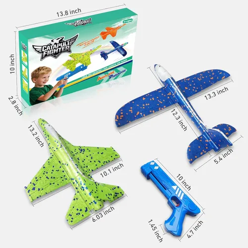 Miniatura 7 de Paquete de 3 juguetes lanzadores de aviones, espuma LED de 13.2 pulgadas 2025 caza F-15 Eagle y avión planeador catapulta para niños, juguetes