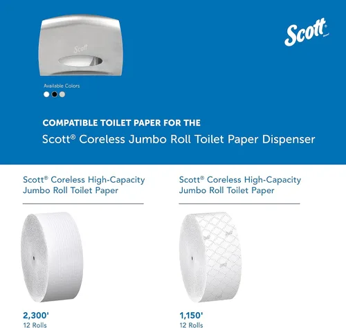 Miniatura 8 de Dispensador de papel higiénico Scott Professional Pro Coreless Jumbo Roll (09601), de acero inoxidable, con muñón, 14.25"x9.75"x6.00" (Cantidad 1)