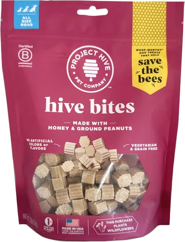 Hive Bites - Golosinas de entrenamiento para perros, sabor a maní, pequeñas golosinas de recompensa hechas con cacahuetes molidos y miel,