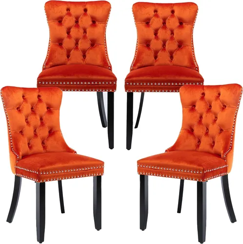 Miniatura 52 de LKTART Juego de 2 sillas de comedor de terciopelo, sillas de comedor copetudas con ribete de anillo de clavo, silla de comedor tapizada con patas