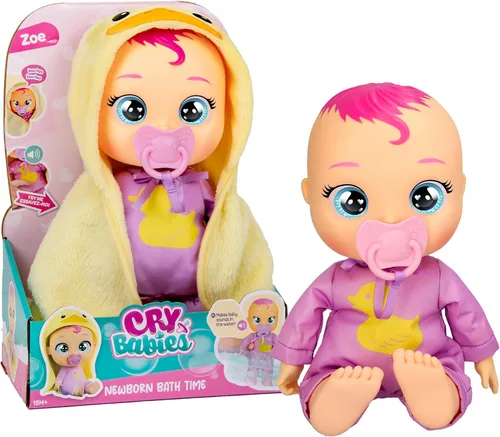 Zoe para bebés que lloran para recién nacidos, para la hora del baño, muñeca de bebé, disfruta de la hora del baño reaccionando al agua y llorando