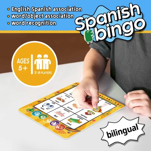 Miniatura 2 de Español Inglés Bingo bilingüe con tarjetas desafiantes Vocabulario Aprendizaje de idiomas Juegos educativos de lectura para niños a partir de 5 años