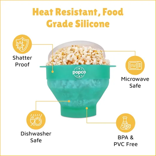 Miniatura 6 de POPCO pochoclera de microondas de silicona con manijas, palomitero de silicona, cuenco plegable sin BPA y apto para lavavajillas - 15