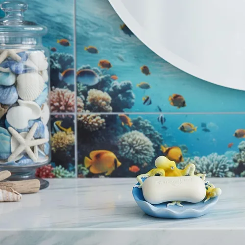 Miniatura 6 de Jabonera de resina para madre y bebé, accesorio de baño, decoración familiar de pulpo, decoración costera (azul océano)