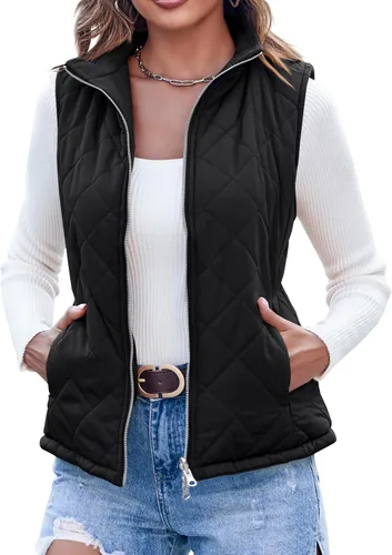 Miniatura 3 de Valphsio Chaleco acolchado con cuello alto para mujer, reversible, sin mangas, acolchado, ligero, con cremallera y bolsillos