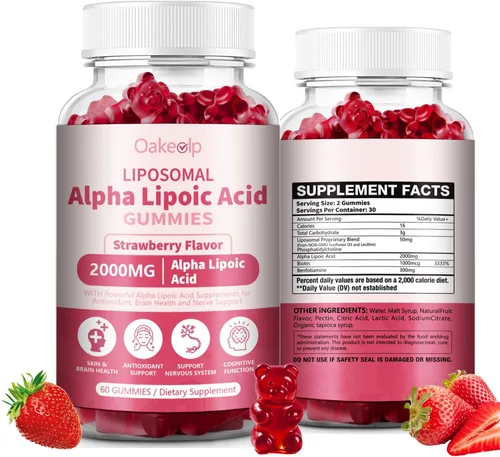 Gomitas liposomales de ácido alfa lipoico de 2000 mg, biotina y benfotiamina complejo ALA de alta potencia para antioxidantes, salud cerebral y