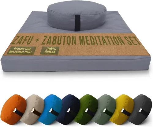 Miniatura 23 de Bean Products Juego de alfombrillas de meditación – Zafu almohada de piso orgánica de trigo sarraceno + almohadilla de oración Zabuton rellena