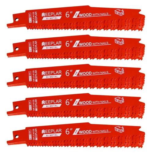 Miniatura 14 de Paquete de 10 hojas de sierra recíproca de 6 pulgadas 6/12 TPI para madera con clavos incrustados, hojas bimetálicas para cortar montantes y clavos