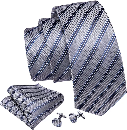 Miniatura 248 de Barry.Wang Juego de corbatas para hombre, corbata de seda a rayas, tejido a cuadros, gemelos formales, negocios, boda