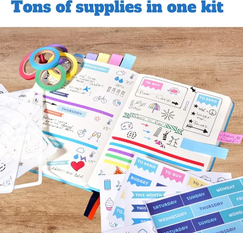 Miniatura 7 de Kit perfecto de suministros de diario para planificación, juego de 32 piezas, suministros diseñados a medida para diarios y planificadores, incluye