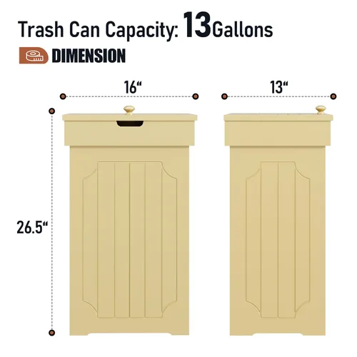 Miniatura 3 de Home-Like cubo para basura de madera con tapa, de 13 galones, ideal para basura reciclable, de 16” de ancho x 13” de profundidad y x 26.5” de alto.