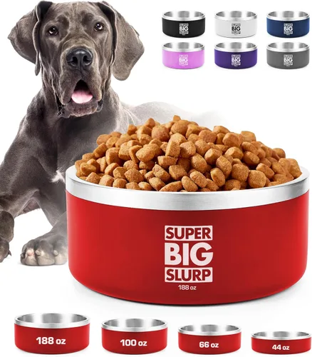 Miniatura 16 de Tuff Pupper Cuenco de acero inoxidable aislado resistente de 100 onzas para perros grandes, base antideslizante, apto para lavavajillas Rosa Punch