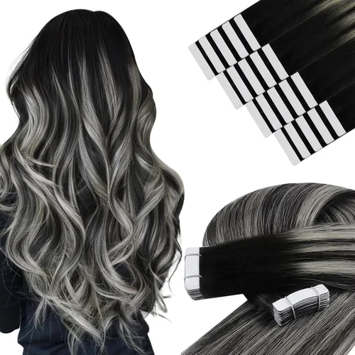 Miniatura 30 de YoungSee - Extensiones de cabello humano con cinta adhesiva, color negro ombre, extensiones de cabello humano real, cinta adhesiva invisible