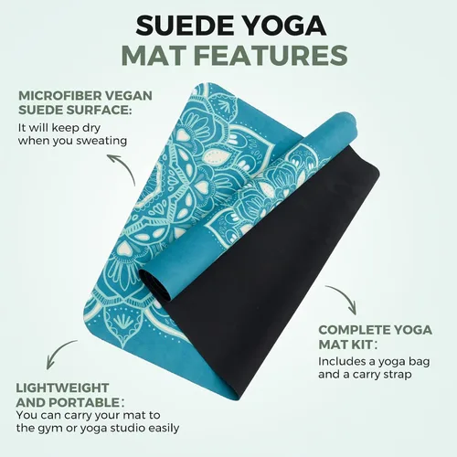 Miniatura 9 de U&M Tapete de yoga antideslizante, tapete de gamuza para ejercicio con bolsa de transporte para yoga, pilates y meditación, estiramiento de suelo