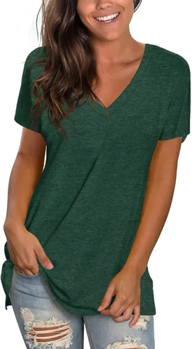 Miniatura 34 de Sipaya - Camiseta de mujer con cuello en V, básica, de ajuste suelto, manga corta, estilo casual