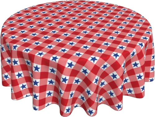 Miniatura 33 de 4th of July Tablecloth Square 60x60 Inch,Red White Buffalo Plaid Check Blue Patriotic Stars Table Cloth,Stain Resistance Polyester Independence Day
