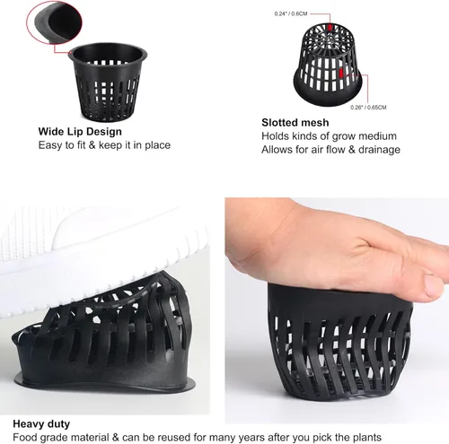 Miniatura 3 de ORIMERC Macetas de red de 4 pulgadas, paquete de 20 tazas de red con cuerda de riego automático de 20 pies y etiquetas para plantas, para acuapónica