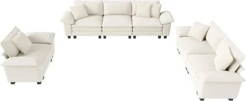 Miniatura 8 de MIXPATIO Juego de sofá modular Cloud en forma de U, asiento profundo de 3 piezas, sofá modular de 6 plazas y brazos extraíbles, felpilla de felpa