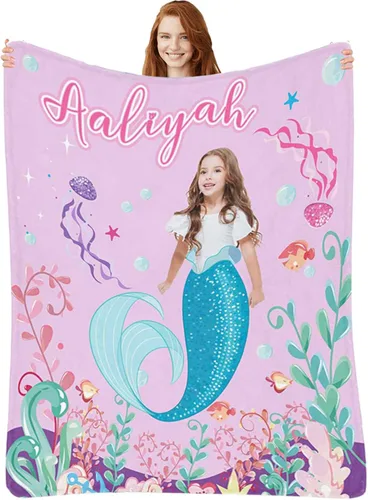 Miniatura 24 de Manta de Sirena Personalizada para Niñas Bebés - Manta de Forro Polar para Recién Nacidos y Niños Pequeños - Foto y Nombre, Regalos de Navidad