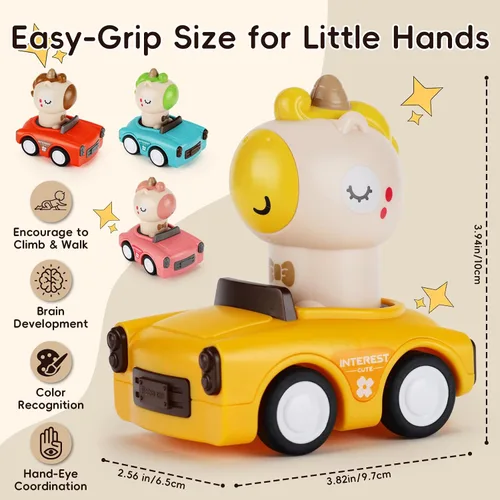 Miniatura 2 de Juguete de coche Press and Go para niños pequeños de 1 a 3 años, auto de empuje de animales alimentado por fricción, no necesita pilas, sin BPA
