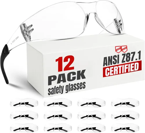 Gafas de seguridad transparentes, paquete de 12, gafas de seguridad para hombres y mujeres (certificado ANSI Z87.1), gafas de seguridad Z87 a prueba
