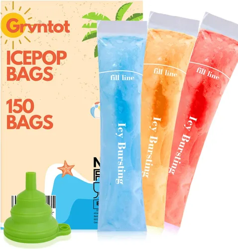 150 bolsas desechables para moldes de paletas de hielo (8 x 2 pulgadas) para aperitivos de frutas naturales, jugos y batidos, moldes de paletas de