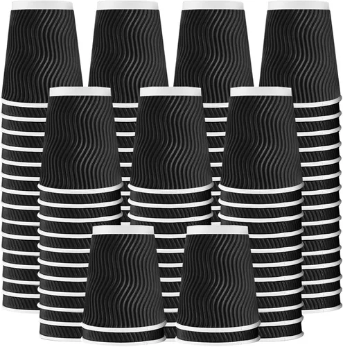 Miniatura 17 de Lamosi Tazas de café desechables 8 oz Paquete de 100, Tazas de café de papel 8 oz para bebidas calientes o frías, Taza de pared ondulada aislada
