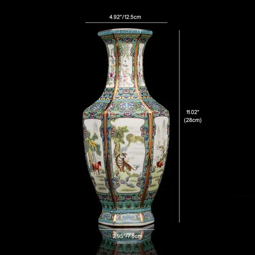 Miniatura 2 de QueenBox® Jarrones de planta de cerámica hexagonal y animales, pintura china, florero de flores de paisaje, adornos tradicionales de porcelana